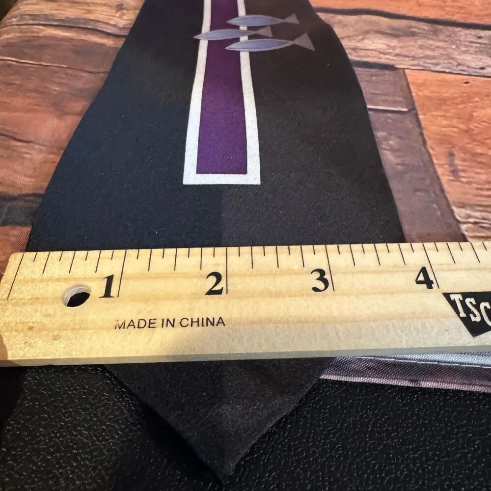 Inspirations Men's Tie Black Purple Silk Christian Cross Dove Fish Classic